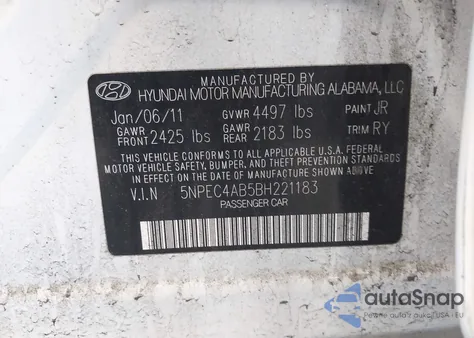 2011 Hyundai Sonata Ltd из США, поврежденный, VIN 5NPEC4AB5BH221183